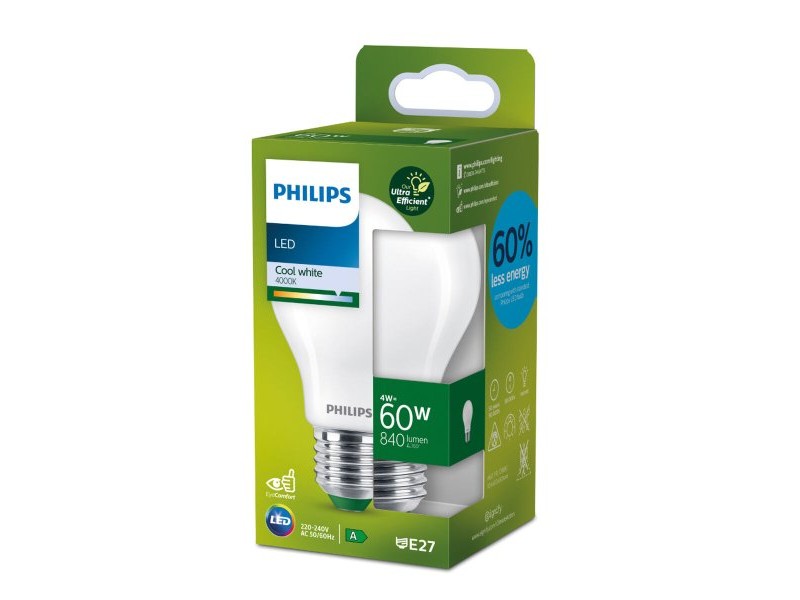 LED крушка Philips Ultra Efficient Led Classic 4 W 60 W E27 840 lm Бял (4000 K)