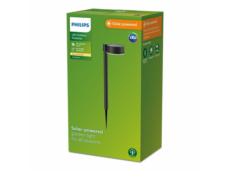 Соларен градински кол Philips Vynce 1,5 W 11,2 x 14,2 x 54 cm Черен Пластмаса Кръгъл (2700 K) (Топло Бяло) (1 броя)
