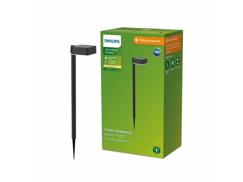 Соларен градински кол Philips Vynce 1,5 W 10,5 x 13,5 x 54 cm Черен Пластмаса Квадратек (2700 K) (Топло Бяло) (1 броя)