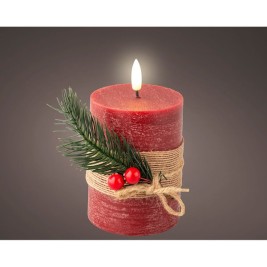 LED Свещ Lumineo Червен ø 7,5 x 13 cm Рустик (AA)