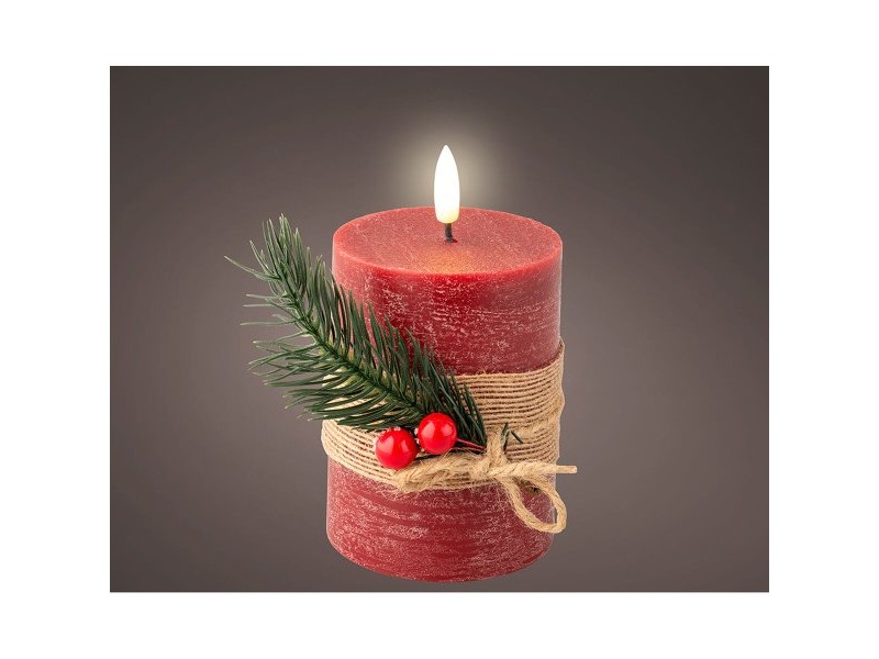 LED Свещ Lumineo Червен ø 7,5 x 13 cm Рустик (AA)