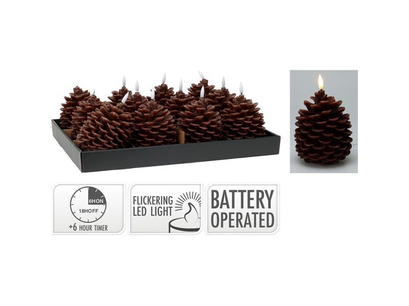 LED Свещ Lifetime Кафяв Шишарка 13 cm Пламък ефект