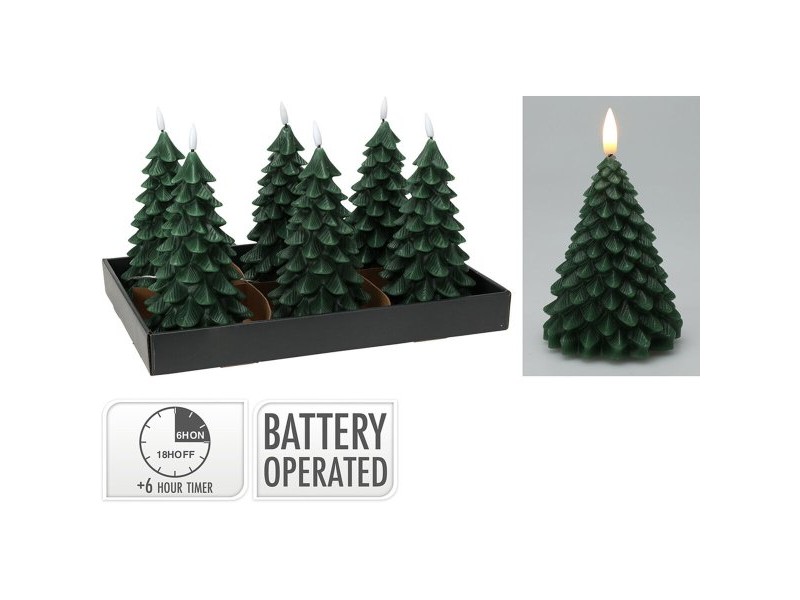 LED Свещ Lifetime Тъмнозелено Коледно дърво 19 cm Пламък ефект