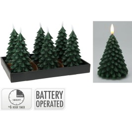 LED Свещ Lifetime Тъмнозелено Коледно дърво 19 cm Пламък ефект