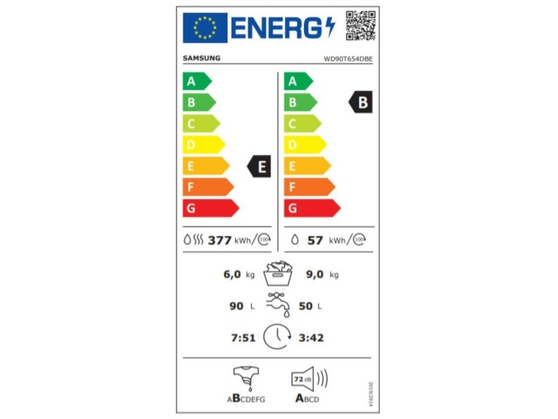 Washer - Dryer Samsung WD90T654DBE 9kg / 6kg 1400 rpm Бял