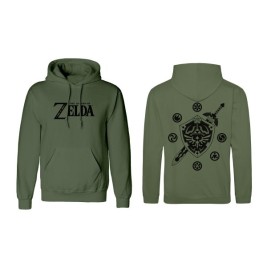 Унисекс суичър с качулка The Legend of Zelda Logo and Shield Зелен