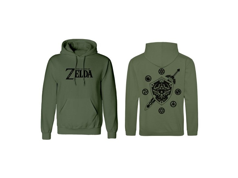 Унисекс суичър с качулка The Legend of Zelda Logo and Shield Зелен