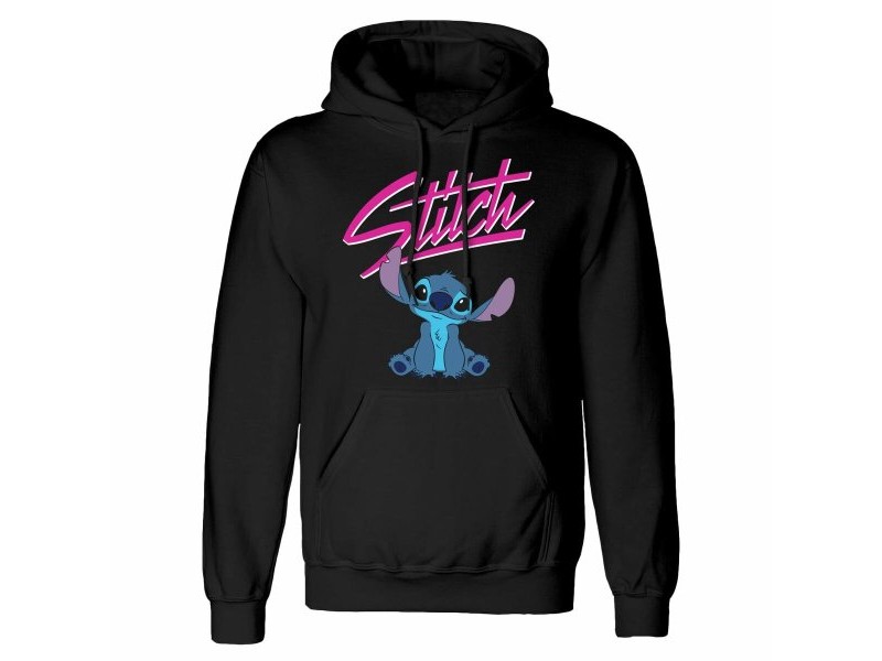 Унисекс суичър с качулка Stitch Script Черен