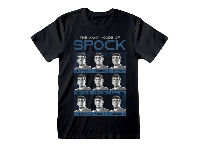 Унисекс тениска с къс ръкав Star Trek Many Mood Of Spock Черен