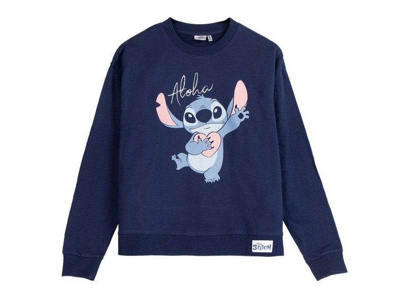 Дамски суичър без качулка Stitch Тъмно синьо