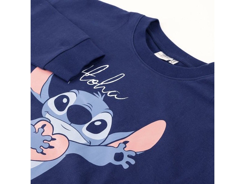 Дамски суичър без качулка Stitch Тъмно синьо