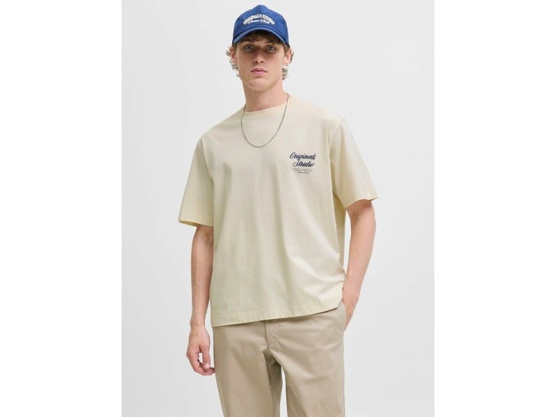 Мъжка тениска с къс ръкав Jack & Jones JORNORREBRO TYPO TEE SS CREW NECK NOOS 12282898 Бежов