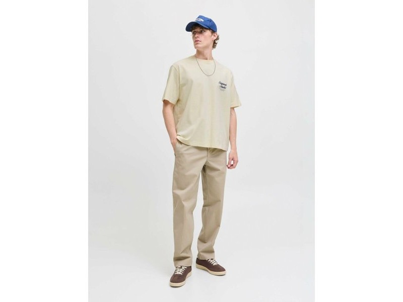 Мъжка тениска с къс ръкав Jack & Jones JORNORREBRO TYPO TEE SS CREW NECK NOOS 12282898 Бежов