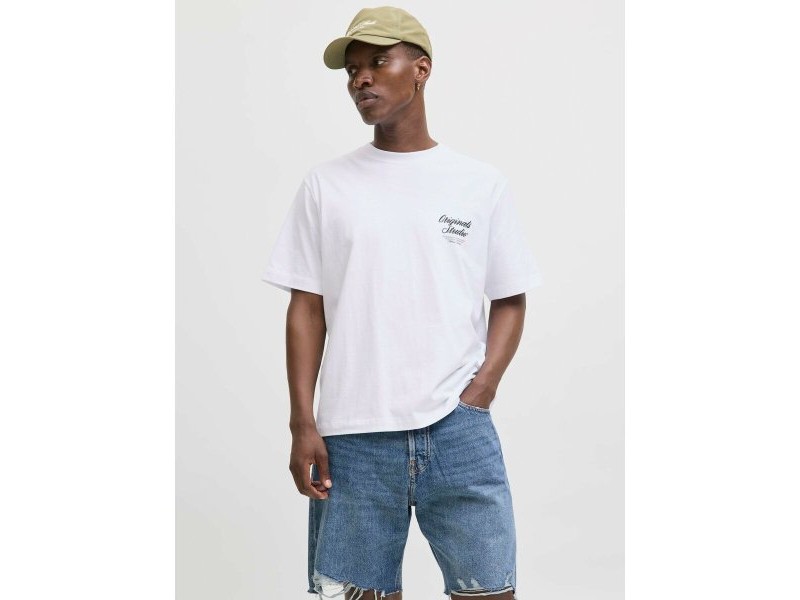 Мъжка тениска с къс ръкав Jack & Jones JORNORREBRO TYPO TEE SS CREW NECK NOOS 12282898 Бял