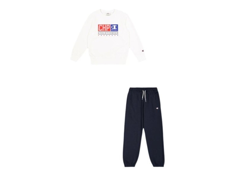 Детски Анцуг Champion Champion Chandal Champion Crewneck Sweatsuit Niño Син Бял Детски Анцуг Champion Champion Chandal Champion Crewneck Sweatsuit Niño Син Бял