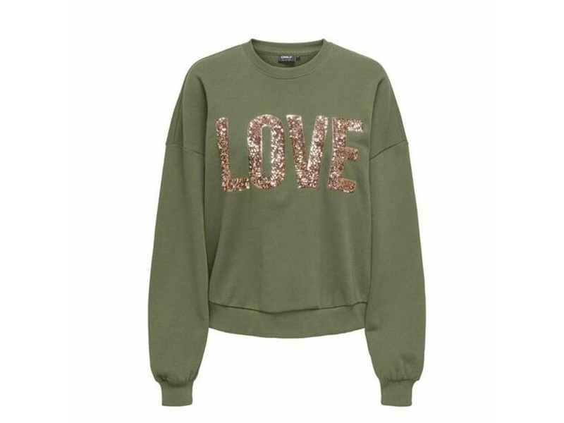 Дамски суичър без качулка Only Only Onlkatya L/S Love Маслина