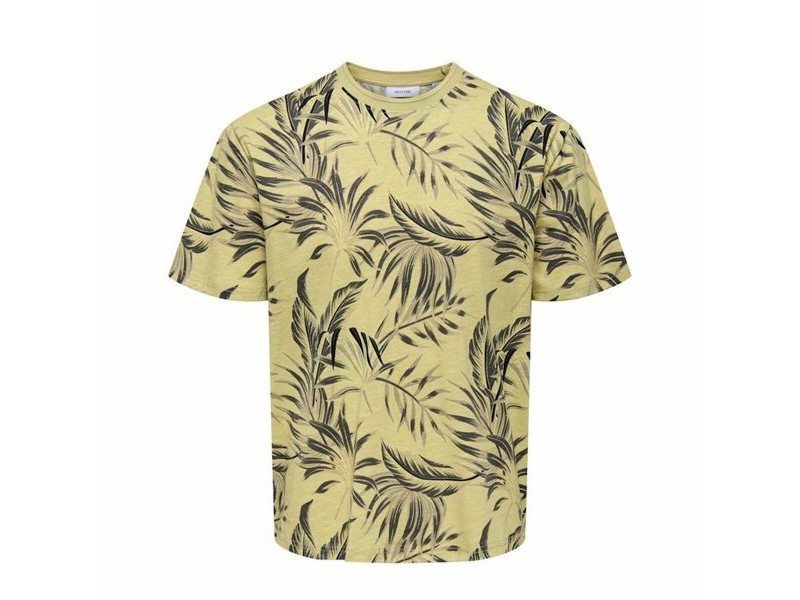 Мъжка тениска с къс ръкав Only & Sons Onskash Reg Leaf Aop Златен