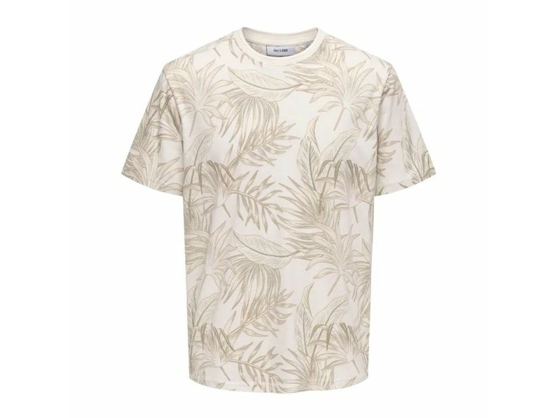 Мъжка тениска с къс ръкав Only & Sons Onskash Reg Leaf Aop Бежов