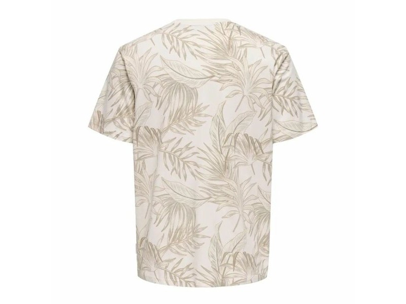 Мъжка тениска с къс ръкав Only & Sons Onskash Reg Leaf Aop Бежов