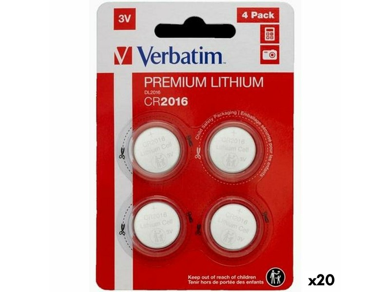 Литиеви кръгли батерии Verbatim 3 V CR2016 4 Части (20 броя) NaN –  BB Батерии