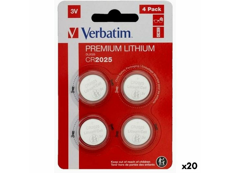 Литиеви кръгли батерии Verbatim 3 V CR2025 4 Части (20 броя) NaN –  BB Батерии