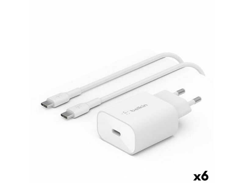 Зарядно за стена + USB-C кабел Belkin Бял 25 W (6 броя) NaN –  BB Мрежови зарядни