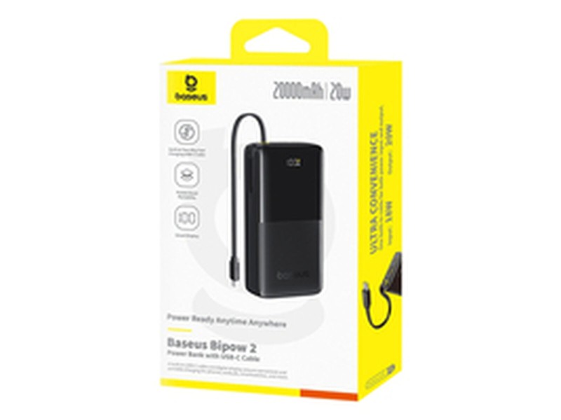 Powerbank Baseus BIPOW 2 Черен 20000 mAh NaN –  BB Преносими зарядни устройства