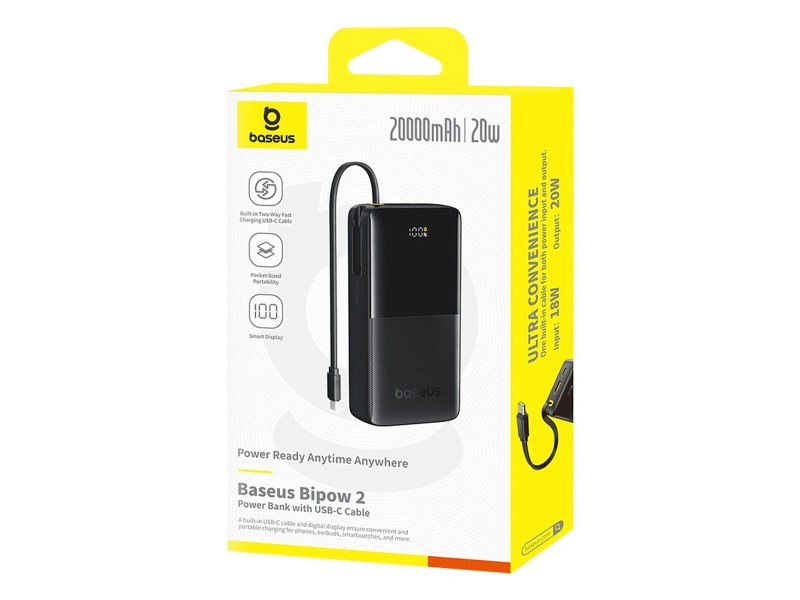 Powerbank Baseus BIPOW 2 Черен 20000 mAh NaN –  BB Преносими зарядни устройства