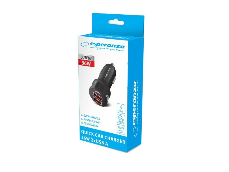 Зарядно за кола Esperanza EZC110K Черен 36 W NaN –  BB Зарядни за автомобили