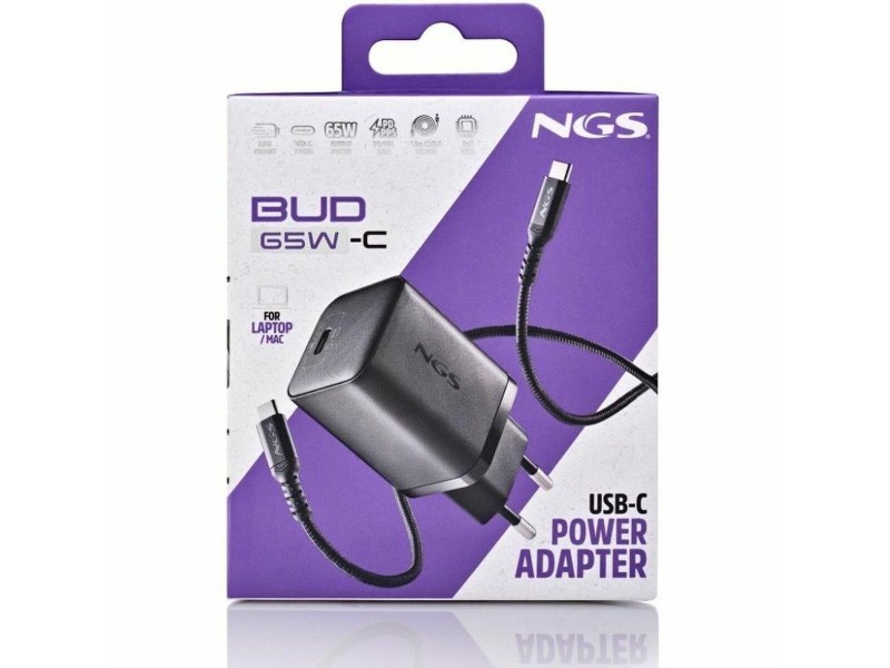 Зарядно за стена NGS NGS Bud 65 W Черен NaN –  BB Мрежови зарядни