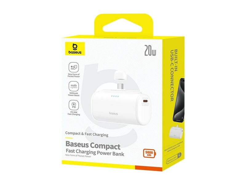 Powerbank Baseus P10068306213-00 Бял 5000 mAh NaN –  BB Преносими зарядни устройства
