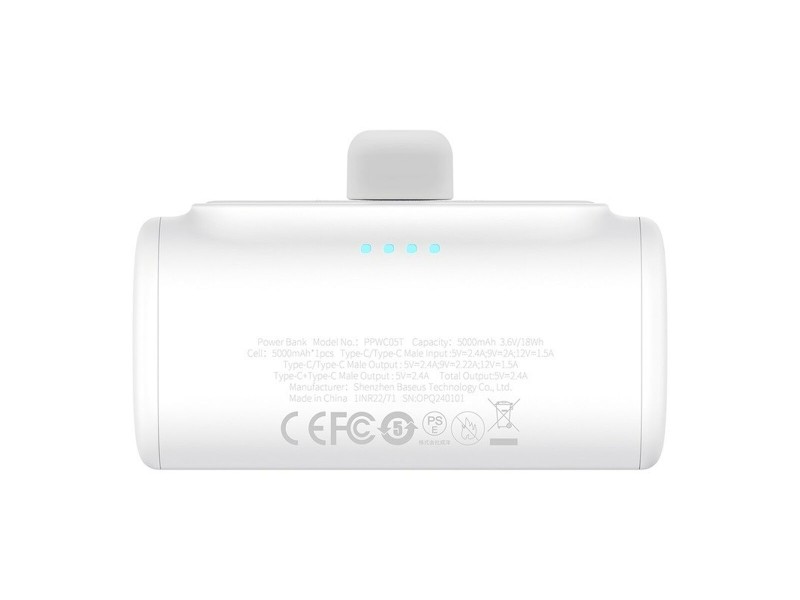 Powerbank Baseus P10068306213-00 Бял 5000 mAh NaN –  BB Преносими зарядни устройства