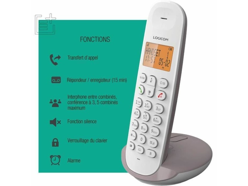 Безжичен телефон Logicom ILOA 155T SOLO Кафяв Сив Тъмнокафяв NaN –  BB Аналогови телефони