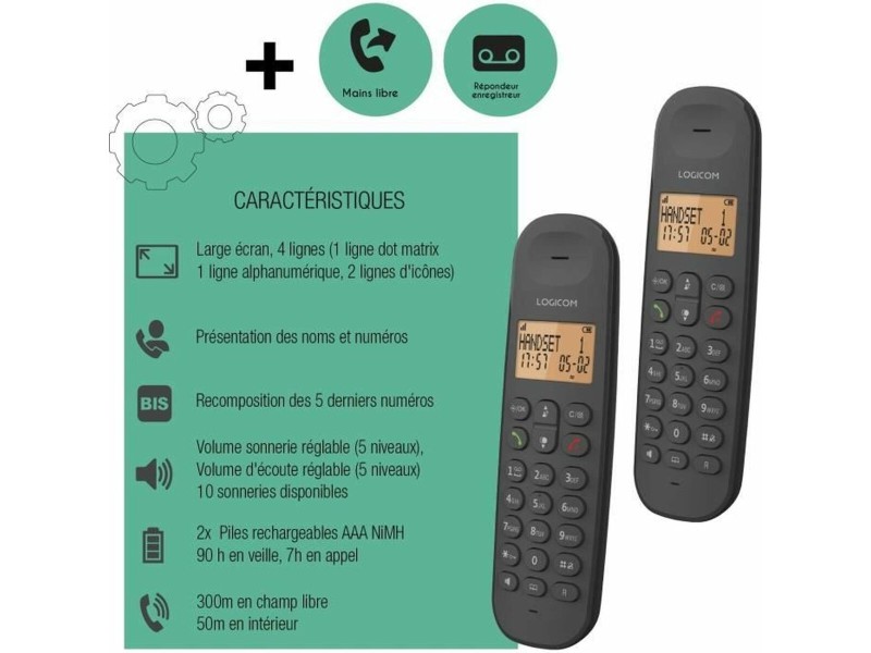 Стационарен телефон Logicom DECT ILOA 255T DUO Черен NaN –  BB Аналогови телефони