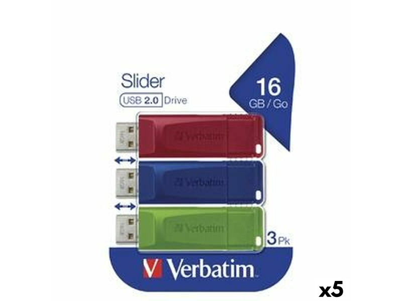 USB стик Verbatim SLIDER Многоцветен 16 GB 3 Части (5 броя) NaN –  BB USB стикове
