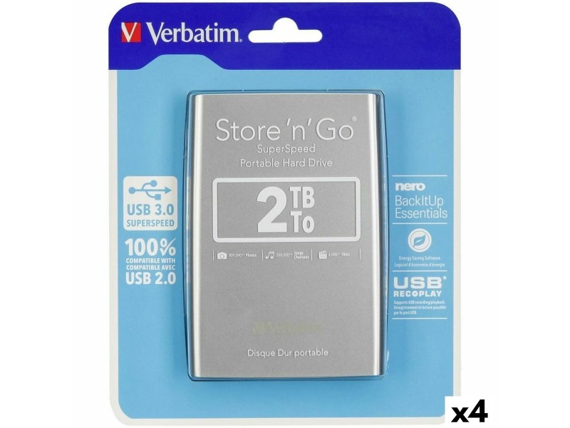 Външен харддиск Verbatim STORE N GO Черен Сребрист HDD 2 TB (4 броя) NaN –  BB Външни твърди дискове