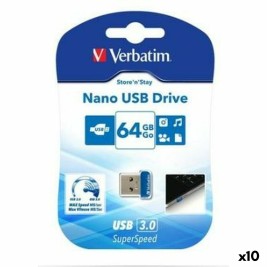 USB стик Verbatim NANO STORE'N'STAY Син Черен 64 GB (10 броя)
