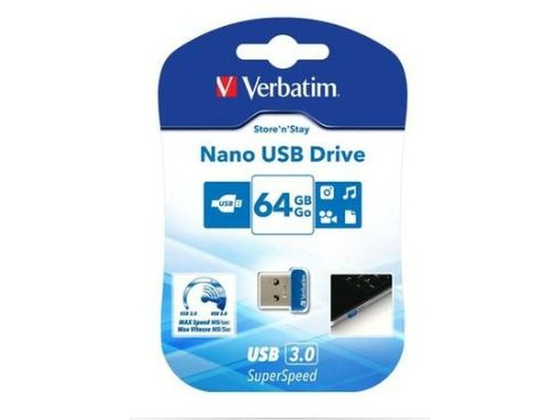 USB стик Verbatim NANO STORENSTAY Син Черен 64 GB (10 броя) NaN –  BB USB стикове