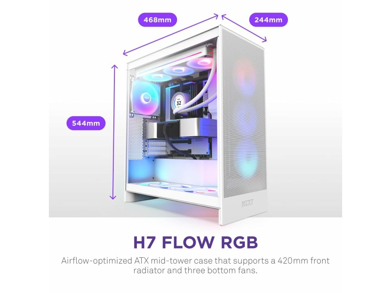 ATX полу-висока кутия NZXT H7 Flow RGB Midi Бял NaN –  BB Калъфи за настолни компютри