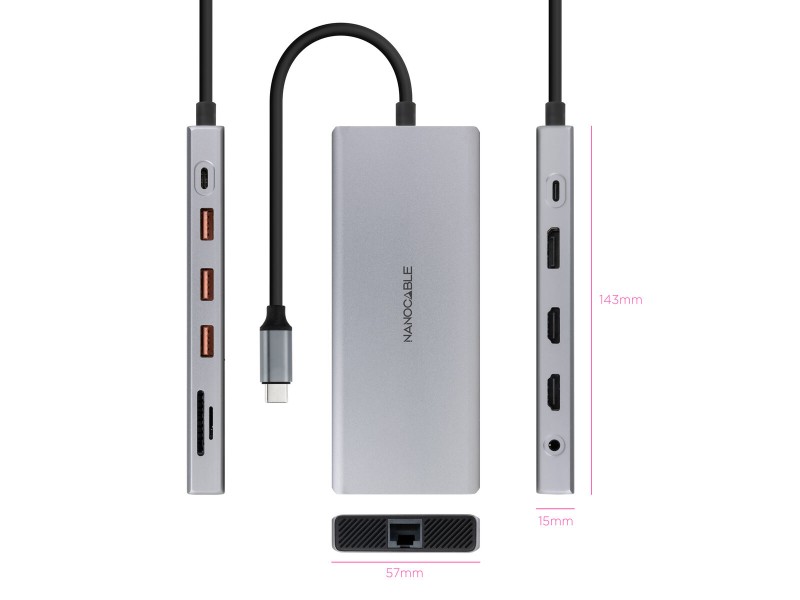 USB извод NANOCABLE 10.16.4612 Сив 100 W NaN –  BB USB хъбове