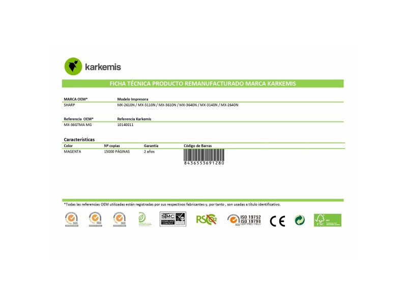 Oригинален тонер Karkemis MX-36GTMA Пурпурен цвят NaN –  BB Тонер касети