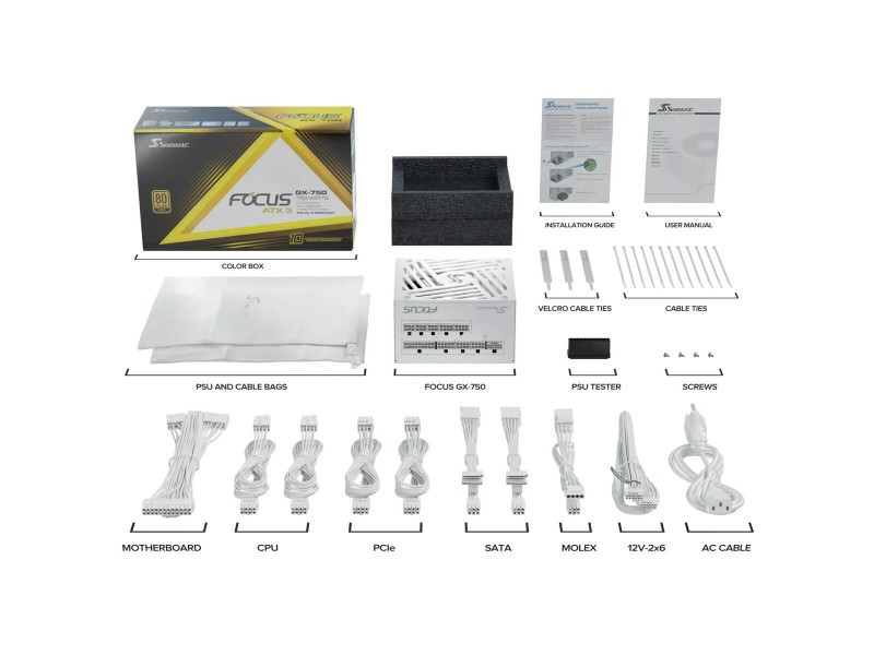Захранване SeaSonic FOCUS-GX-750-V4-WHITE ATX 750 W 80 Plus Gold RoHS CE BSMI CB NaN –  BB Захранвания