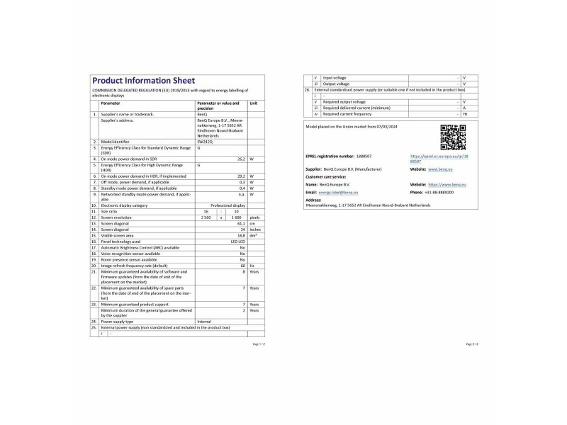 Монитор BenQ SW242Q Full HD WQXGA 24,1 NaN –  BB Монитори
