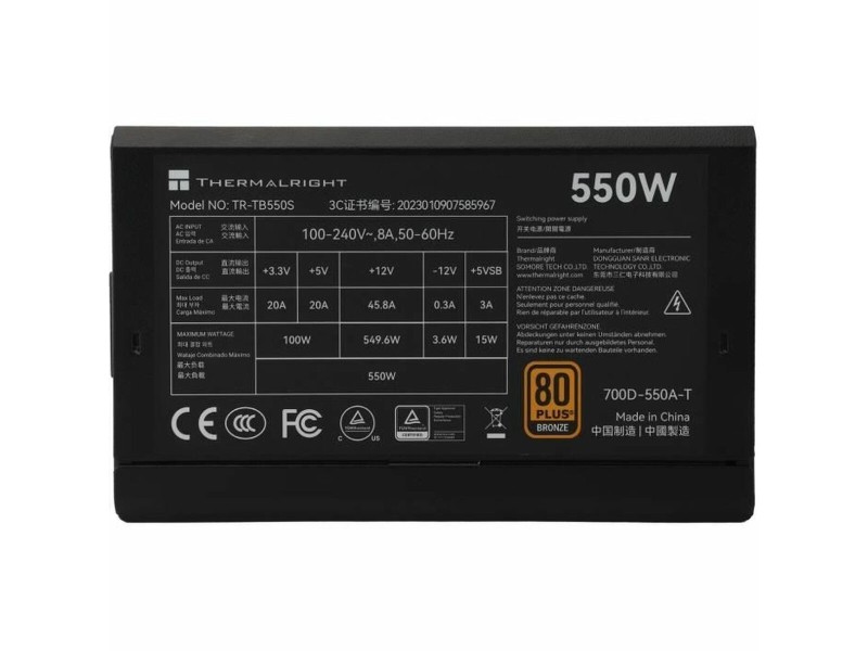 Захранване Thermalright TB550S ATX 550 W 80 Plus Bronze NaN –  BB Захранвания