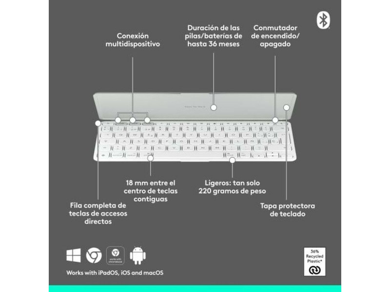 Блутут клавиатура Logitech 920-013011 Испанска Qwerty Сив Бял/Сив NaN –  BB Клавиатури
