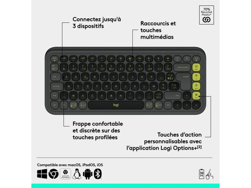 Безжична клавиатура Logitech Pop Icon Keys Тъмно сив AZERTY NaN –  BB Клавиатури