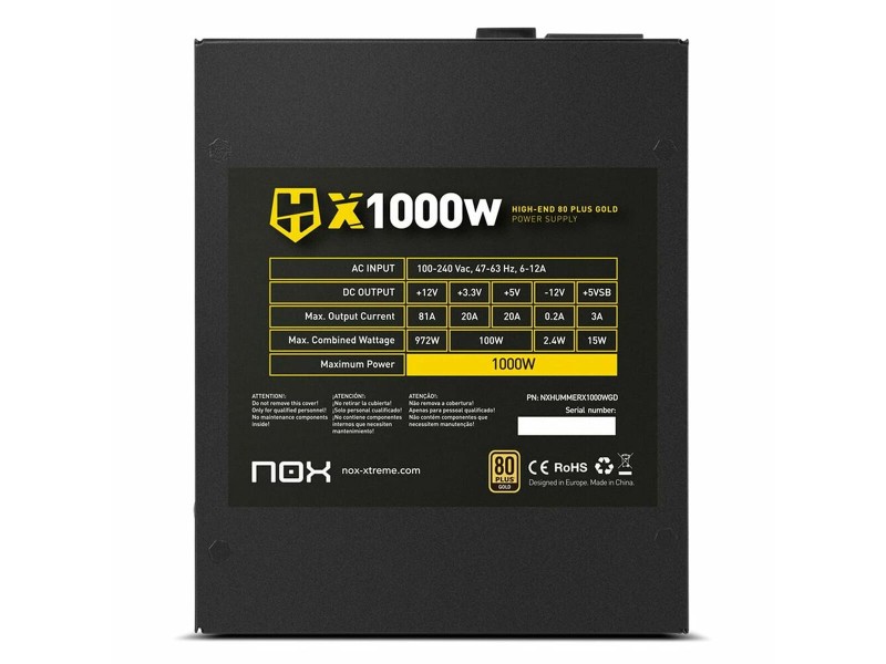Захранване Nox-Xtreme NXHUMMERX1000WGD ATX 1000 W 80 Plus Gold NaN –  BB Захранвания