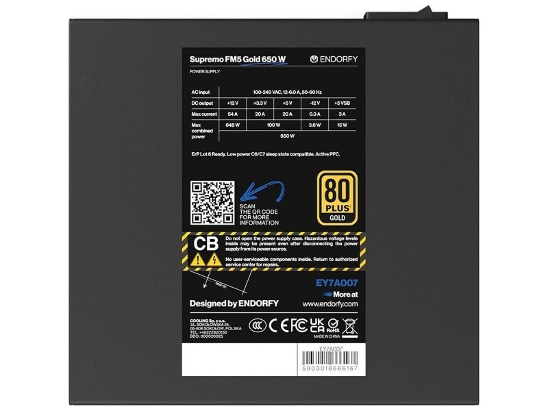 Захранване Endorfy EY7A007 ATX 650 W 80 Plus Gold NaN –  BB Захранвания