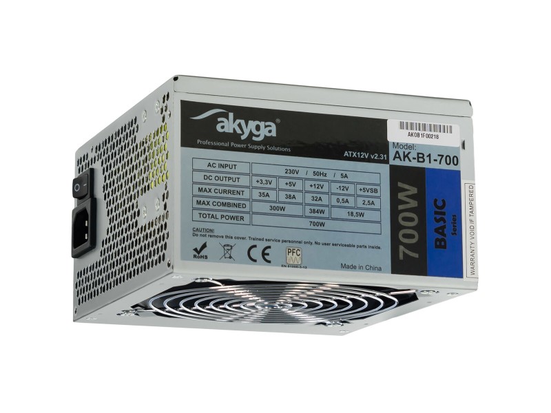 Захранване Akyga AK-B1-700 700 W Набор от кабели Странична вентилация ATX NaN –  BB Захранвания