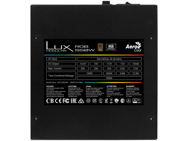 Захранване Aerocool LUXRGB550M 550 W 80 Plus Bronze NaN –  BB Захранвания